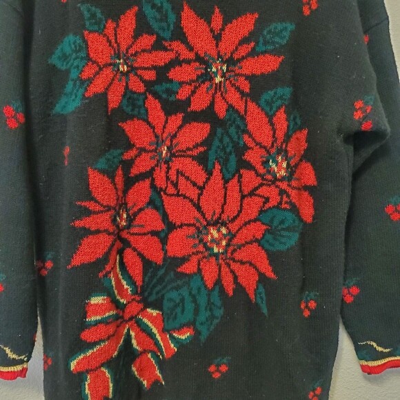 Vintage Nutcracker Ugly Christmas Party Sweater Floral Puensetia Sz L EUC - Picture 2 of 16